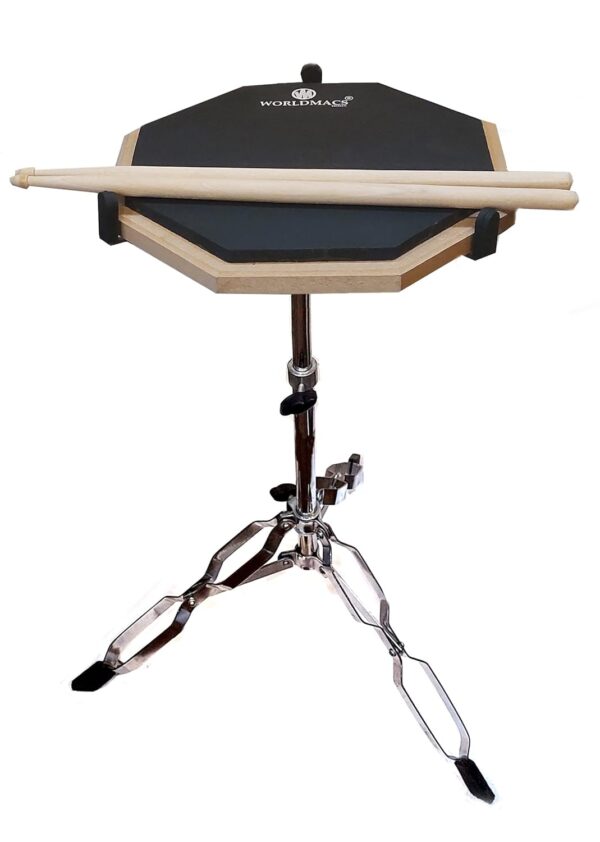 Worldmacs 12 inches drum prctice pad with stand and drumsticks