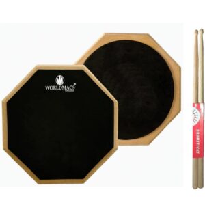 Worldmacs 12 Inches "Suprebound" 2 sided Drum Practice pad with Premium Quality Drumsticks